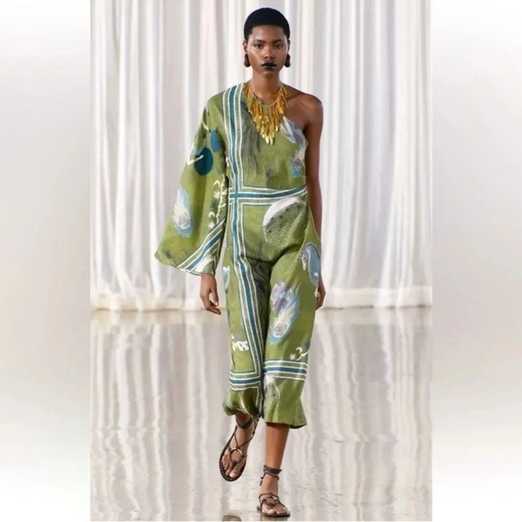 Zara Limited Edition Linen ZW Collection printed asymmetric dress - Picture 7 of 14